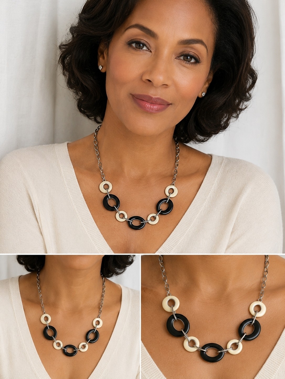 Premier Designs Vintagr Black and Cream Enamel Link Necklace